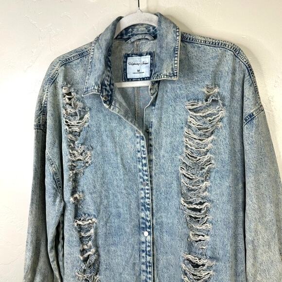 Highway Jeans NWOT Vintage Wash Destroyed Denim Jean Long Line Dress Jacket - Picture 9 of 14